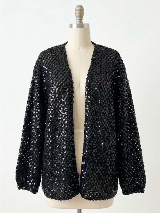 Edith flagg Jackets & Blazers - Vintage Edith Flagg Black Sequin Open Front Cardigan Jacket Large 90s Whimsigoth
